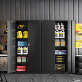 BYNSOE Metal Garage Storage Cabinet with 5 Adjustable Shelves Metal Locking Cabinet with Door Lockable Steel Tool Cabinets Door for Home, School, Office, Garage (Black, 71 inch) BYNSOE