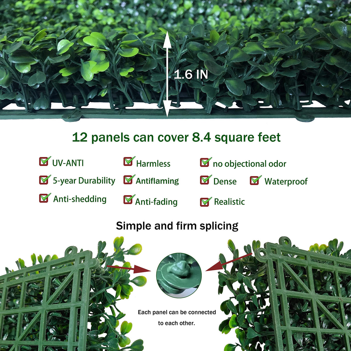 ODTORY Artificial Grass Wall Panel Backdrop,10" X 10" 12P(8.4 sqft) UV-Anti Greenery Boxwood Panels for Indoor Outdoor Green Wall Decor & Ivy Fence Covering Privacy ODTORY
