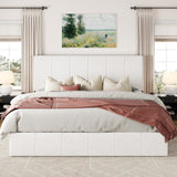 Allewie King Size Velvet Lift Up Storage Bed Frame, Vertical Channel Tufted Headboard, Hydrualic Underneath Storage, Upholstered Platform Bed, Wooden Slats Support, No Box Spring Needed, White Allewie