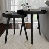 Nesting Side Tables - Set of 2 Round End Tables for Living Room, Bedroom, or Home Office - Accent Table Set with Tray Tops - Mid-Century Modern Living Room Furniture by Lavish Home (Black) Lavish Home