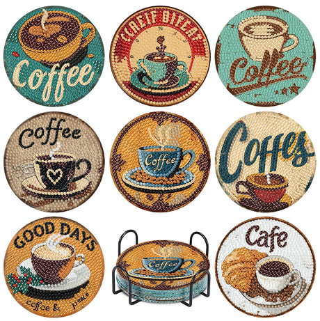 cupmod Coffee Diamond Painting Coasters Kits,8 Pcs Coffee Diamond Art Coasters with Holder, Crafts Kits for DIY Coasters Diamond Art Kits for Adults cupmod