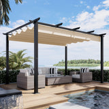 Luckyberry 10' X 13' Outdoor Retractable Pergola with Sun Shade Canopy Patio Metal Shelter for Garden Porch Beach Pavilion Grill Gazebo Modern Yard Grape Trellis Pergola, Beige LUCKYBERRY