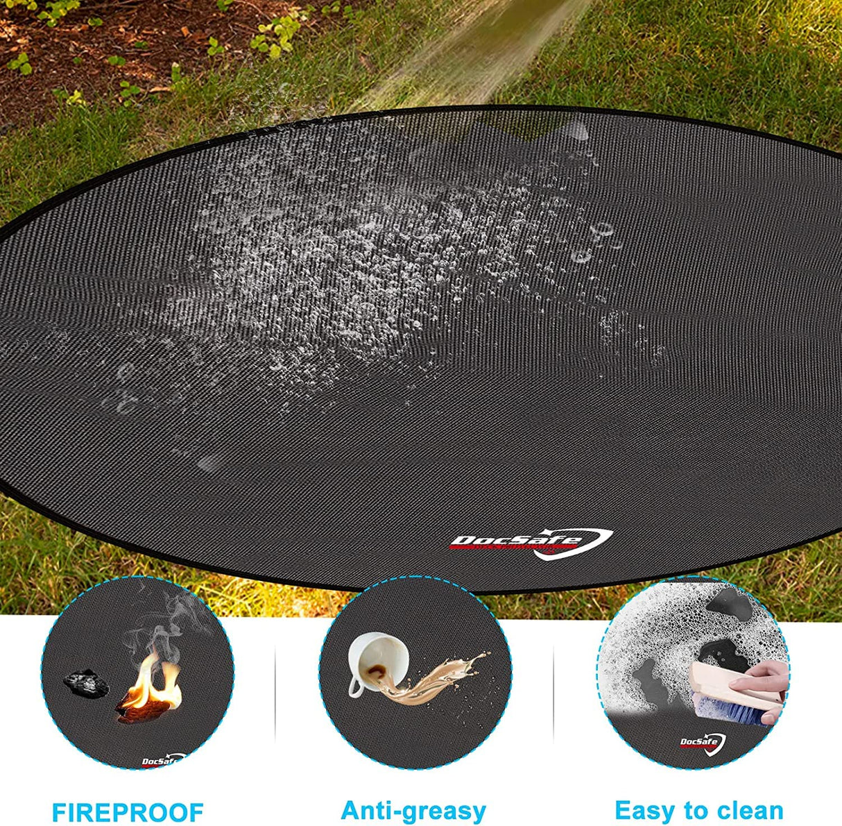 DocSafe 36" Round Under Grill Mat,4 Layers Fire Pit Mat,Fireproof Mat Protect Mat for Deck,Patio,Grass,Outdoor Charcoal,Smokers,Reusable Oil-Proof and Waterproof Indoor Fireplace Mat BBQ Floor Mat DocSafe