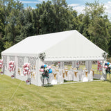 DWVO 20x30FT Heavy Duty Party PVC White Tent Wedding Event Shelters Upgraded Galvanized Ripple Canopy with Large Roof Removable Sidewalls & 3 Storage Bags 600D Oxford Commercial DWVO