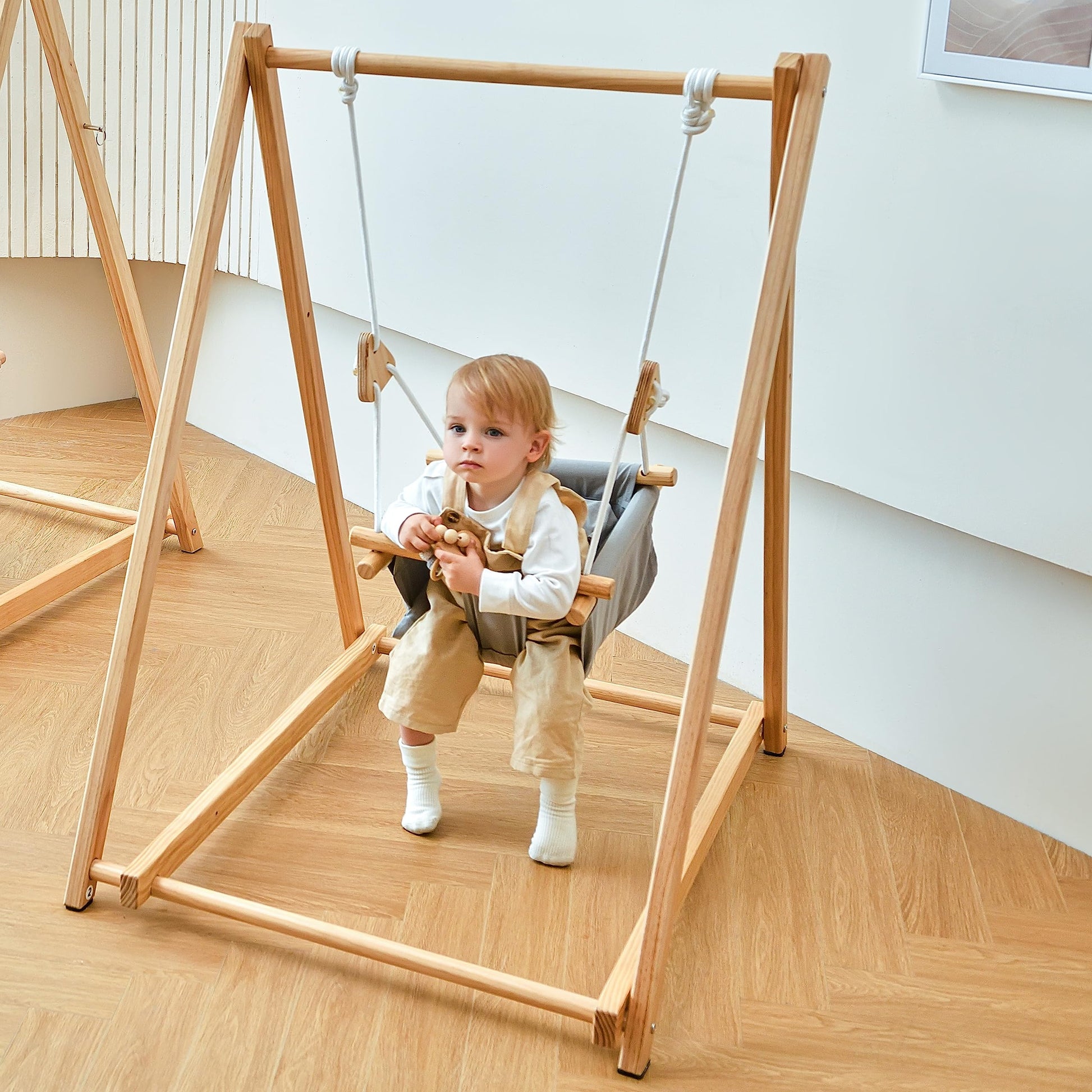 Avenlur Spruce Baby and Toddler Foldable Swing Set with Stand - Premium Montessori, Waldorf Style Self-Standing Indoor Swingset for Children 6m to 3 Yrs - Perfect for Home, Child Day Care, &  - WoodArtSupply