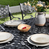 NUU GARDEN 7 Pieces Outdoor Patio Dining Sets, Cast Aluminum Rectangle Patio Table with Umbrella Hole and 6 Bistro Chairs, Armrest Dining Chairs and Bistro Table for Balcony, Backyard, Black NUU GARDEN