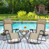 Yaheetech 3PCS Zero Gravity Recliner Portable Outdoor Reclining Chair Set w/Side Table Folding Chaise Lounge Chairs for Patio Beach Deck Garden Pool Beige Yaheetech