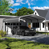 HOGYME 10x15 FT Heavy Duty Carport Canopy with Updated Frame Structure Galvanized Steel Roof and Enhanced Base, Metal Carport Garage for Pickup, Boat, Car and Tractors Grey HOGYME