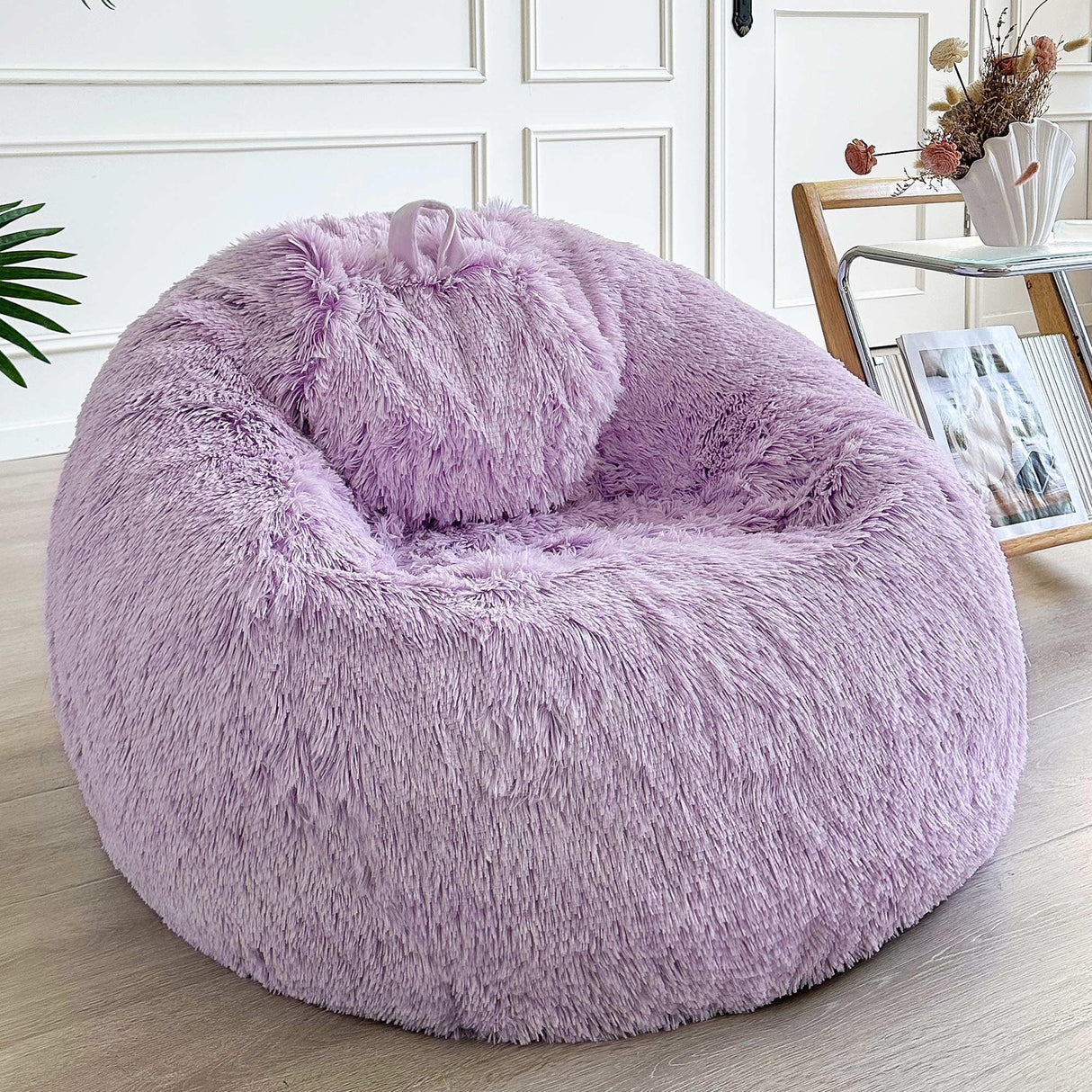 LIFEREVO Fluffy Faux Fur Bean Bag Chair Cover (No Filler), Ultra-Soft Light Purple Stuffed Animal Storage Bean Bag Cover, Anti-Slip Fuzzy Gaming Bean Bag Cover for for Kids Adults (Ombre Lavender) LIFEREVO