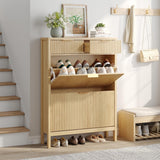 Shoe Storage Cabinet with 2 Flip Drawers,Freestanding Narrow Organizer with Wavy Wood Grain Design Shoe Rack with Adjustable Shelf for Entryway,Hallway,Living Room,Front Door Entrance,Oak Natural Maupvit