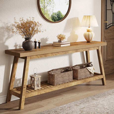 Tribesigns 70.86-Inch Console Table for Entyrway, Farmhouse 2-Tier Entry Entrance Table, Narrow Long Sofa Table Behind Couch, Light Brown Tribesigns