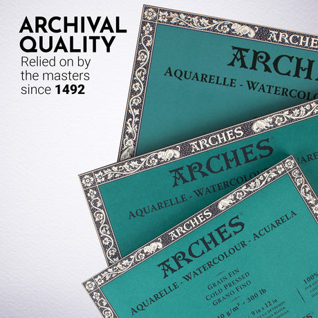 Arches Watercolor Block 9x12-inch Natural White 100% Cotton Watercolor Paper - 10 Sheets of Arches 300 lb Watercolor Paper Cold Press - Watercolor Paper Block for Gouache Ink Acrylic and More Arches