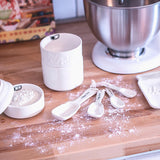 Farmhouse Canisters Sets for the Kitchen - Mason Jar Ceramic Kitchen Utensil Holder, Spoon Rest, Cute Cookie Jar, Salt & Pepper Shaker Sets, Sponge Holder, Measuring Cups & Spoons (White,17-Pc Bundle) Goodscious