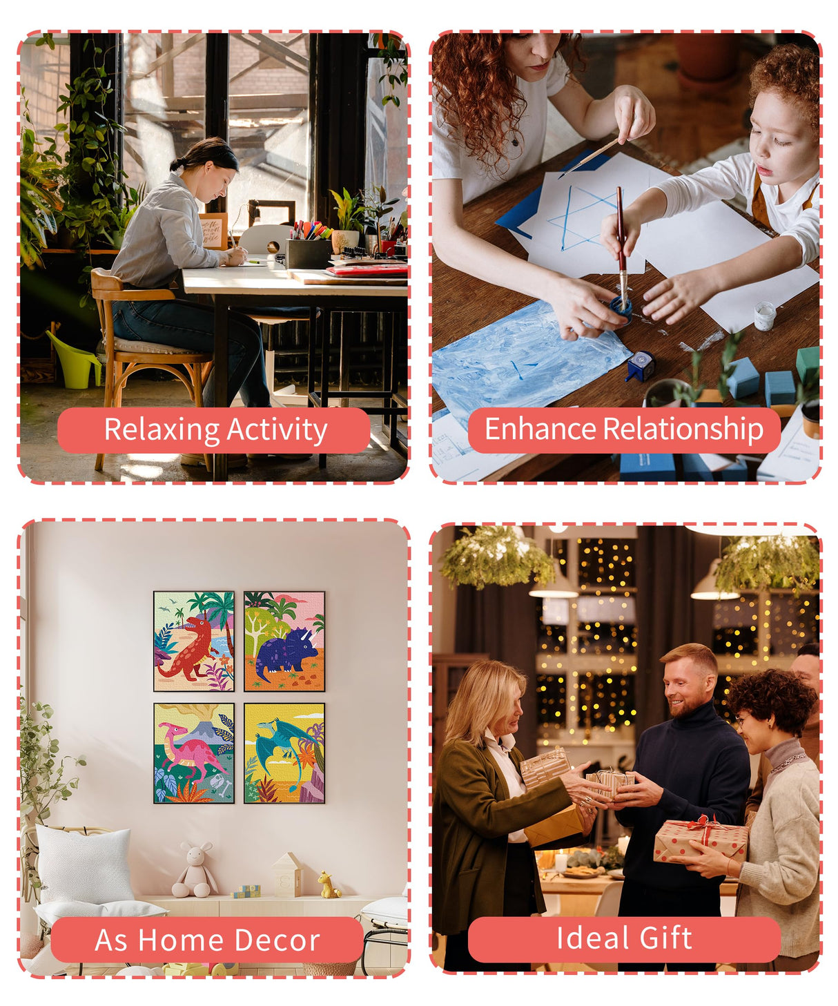 SUMGAR DIY Paint by Numbers Kit for Kids 4 Sets Cartoon Dinosaurs Paint by Numbers Christmas Gift for 8-12 Children Beginner 16x20 Inch Without Frame Acrylic Oil Painting Drawing Craft Work SUMGAR