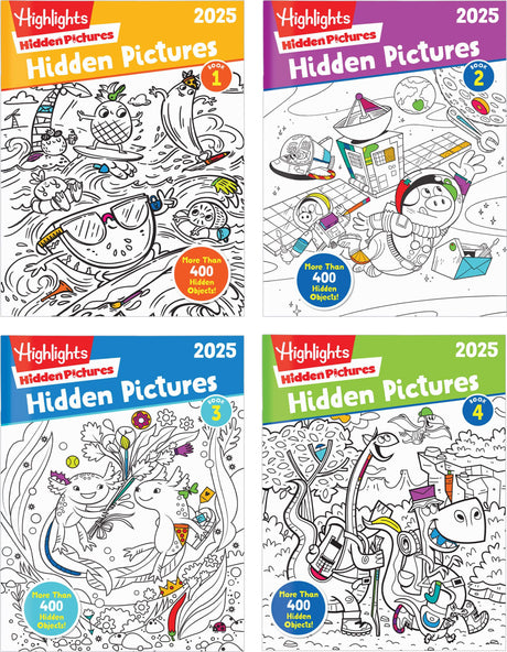Highlights Hidden Pictures 2025 Activity Books for Kids Ages 6 and Up, 4-Book Set of Travel-Friendly Screen Free Seek and Find Fun, Books Double as Coloring Books Highlights for Children