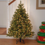 National Tree Company Pre-Lit 'Feel Real' Artificial Full Downswept Christmas Tree, Green, Douglas Fir, White Lights, Includes Stand, 4.5 feet National Tree Company