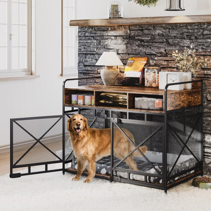 Fulhope Dog Crate Furniture,Wooden Dog Crate End Table,43 Inch Dog Kennel with Drawers,Heavy Duty Dog Crate,Decorative Pet Crate Dog Cage for Indoor 43.3" L x 27.6" W x 35.7" H (Rustic Brown) - WoodArtSupply