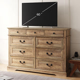 LINSY HOME 9 Drawers Dresser for Bedroom, Wide Wood Chest of Drawers with Metal Handle, Farmhouse Tall Drawer Organizer for Bedroom, Closet, Living Room, Hallway and Entryway, Rustic Oak LINSY HOME