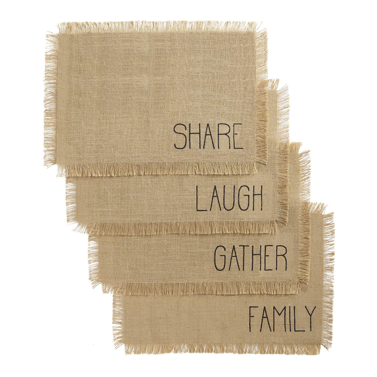 Elrene Home Fashions Farmhouse Living Sentiments Placemats, Burlap Placemats, Tan, Set of 4 Elrene
