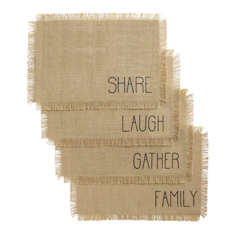 Elrene Home Fashions Farmhouse Living Sentiments Placemats, Burlap Placemats, Tan, Set of 4 Elrene