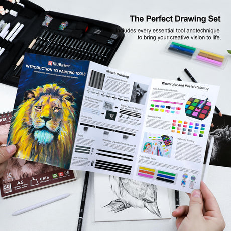 Kird Barken 112 PCS Professional Drawing Set Sketch Kit with 3-Color Sketchbook, Graphite & Charcoal Pencils,Sketching Supplies for Shading & Blending – Ideal for Artists, Adults, Teens & Beginners Kird Barken
