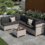 Aukreolis 7 Pieces Patio Furniture Set, Outdoor Sectional Wicker Sofa with Thick Cushions and Storage Coffee Table, Rattan Patio Conversation Sets for Deck Yard Poolside, Black Aukreolis