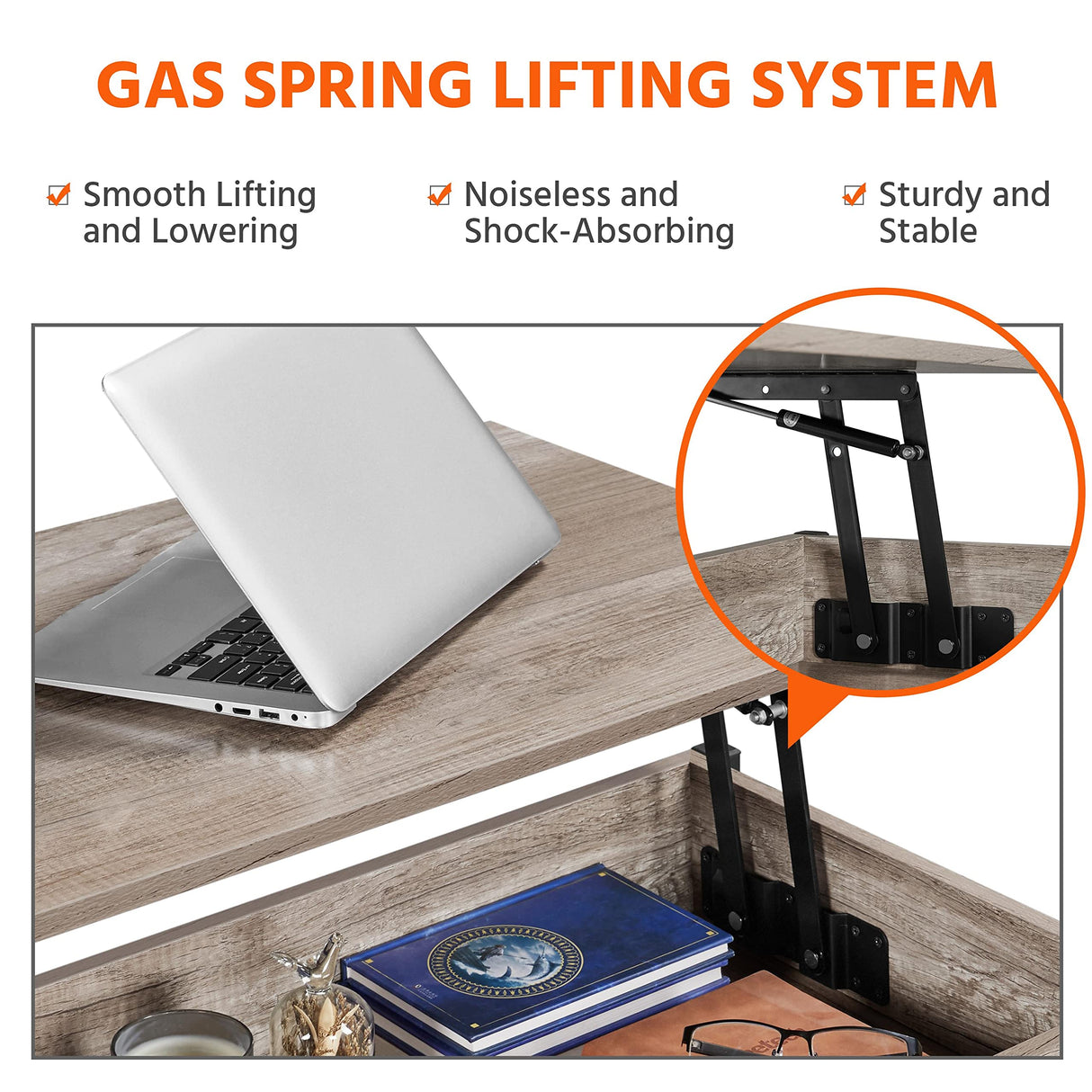 Yaheetech Lift-top Coffee Table with 2 Fabric Baskets & Hidden Storage Compartment, Raisable Top Coffee Table Industrial Center Table with Shelf for Living Room, Gray Yaheetech