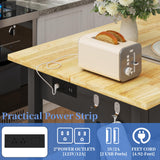 47.3" Solid Rubberwood Kitchen Island with Power Outlets - Extra Large Work Surface, 2 Drawers & Open Shelves Storage Cabinet for Kitchen Dining Room, Farmhouse Style (Black) DynJest