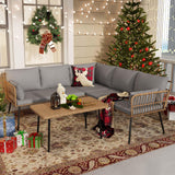 YITAHOME 4 Pieces Patio Furniture Set, Outdoor Wicker Conversation Sectional L-Shaped Sofa with 5 Seater for Backyard, Porch, Boho Detachable Lounger with Thickness Cushions and Side Table - Grey YITAHOME