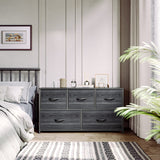 YITAHOME Dresser with 5 Drawers - Fabric Storage Tower, Organizer Unit for Bedroom, Living Room, Closets - Sturdy Steel Frame, Wooden Top (Cool Black Wood Grain) YITAHOME