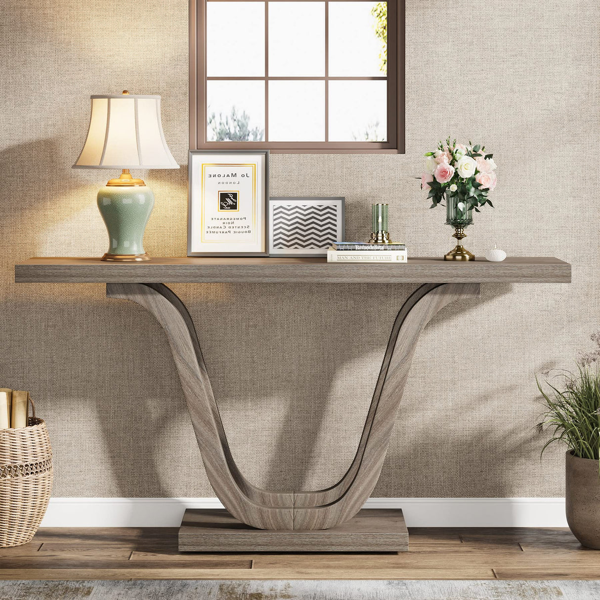 Tribesigns Farmhouse Console Table, 55 Inch Wood Sofa Table Entryway Table, Modern Narrow Hallway Tables Foyer Tables for Entryway, Living Room, Light Grey Tribesigns