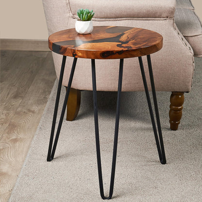 Warmaxx Wood Resin Round Side Table 15.5"x15.5"x20"H Rustic Black Epoxy Wooden Slab Tables Outdoor Natural Solid Handmade End Table for Living Room Patio Bedroom Nightstand Farmhouse - WoodArtSupply