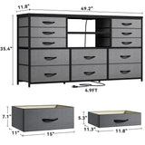 EnHomee Long Dresser for Bedroom with 12 Fabric Drawers,Bedroom Dresser with LED Lights & Power Outlet, Wooden Top & Metal Frame,for Nursery, Living Room, Closet, Grey, 49.2''W*11.8''D*35.4''H EnHomee