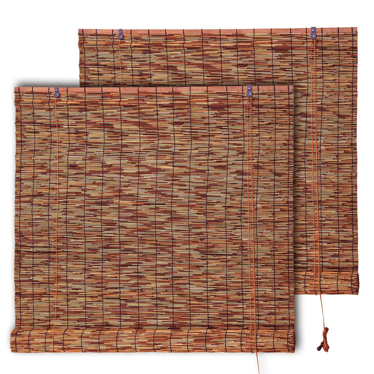 SHYDZYYC Reed Roller Shades,2 Pcs 48" W x 72" H Waterproof Privacy Screen Bamboo Outdoor Blind, Reed Curtain for Porch, Patio, Yard, Windows (Brown) SHYDZYYC