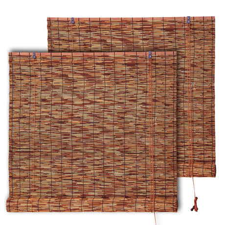 SHYDZYYC Reed Roller Shades,2 Pcs 48" W x 72" H Waterproof Privacy Screen Bamboo Outdoor Blind, Reed Curtain for Porch, Patio, Yard, Windows (Brown) SHYDZYYC