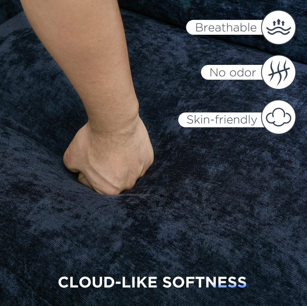 Tbfit 89" Cloud Modern Sofa, Comfy 3-Seater Couch w/Pillows, Pocketed Spring Seats, Plush Foam Cushions, Chenille Fabric Removable Cover, Soft Upholstered Living Room Furniture Home Apartment, Blue Tbfit