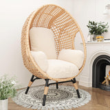 TQKVIPI Oversized Wicker Egg Chair Outdoor Indoor Rattan Patio Egg Lounge Chairs with Cushion 500lbs Capacity for Living Room, Balcony, Backyard(Beige) TQKVIPI