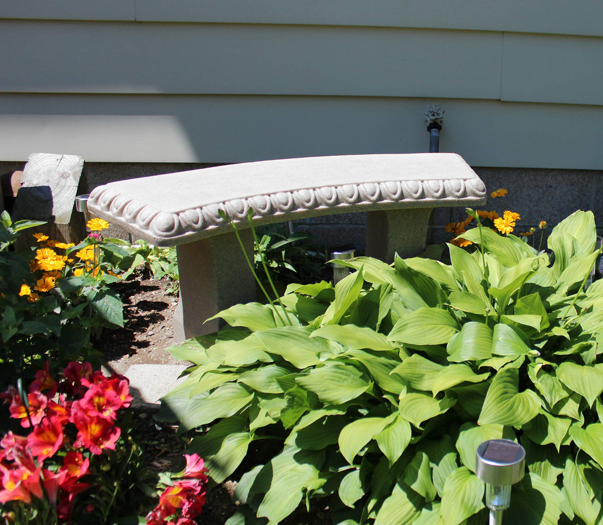 EMSCO Group Garden Bench – Natural Granite Appearance – Made of Resin – Lightweight – 12” Height Emsco Group