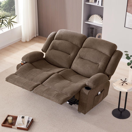 Weture Oversized Recliner Loveseat with Heat and Massage, Wall-Hugger Reclining Sofa with Cup Holders and USB Port, Big Large 2-Seater Double RV Recliner Loveseat for Living Room (Fabric, Brown) Weture