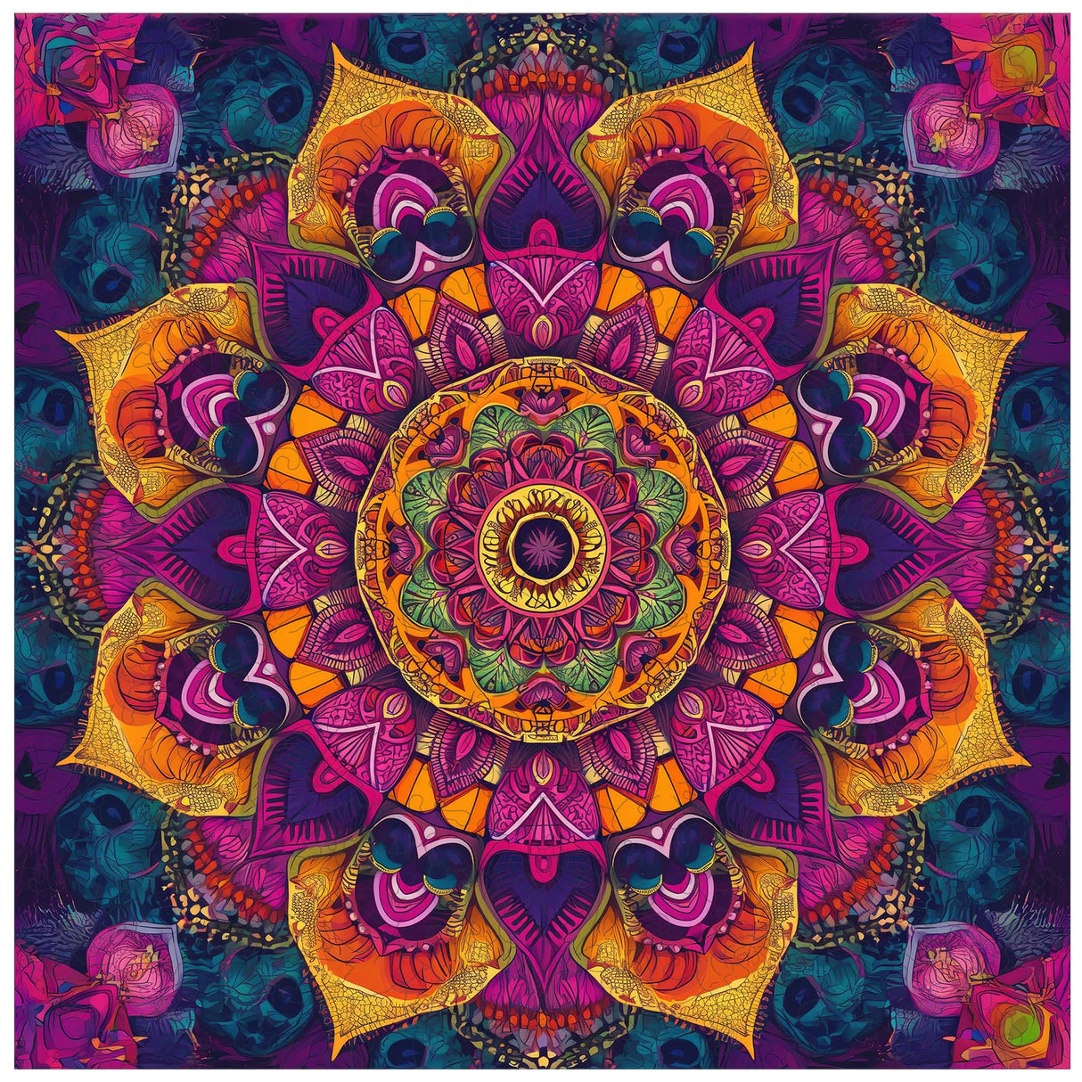 Purple Mandala Wooden Puzzles, 500 Pieces Jigsaw Puzzles 15.9'' x15.9'', Unique Design Liberty Wooden Puzzles for Adults and Kids, Family Game Gift Royal Size delobil