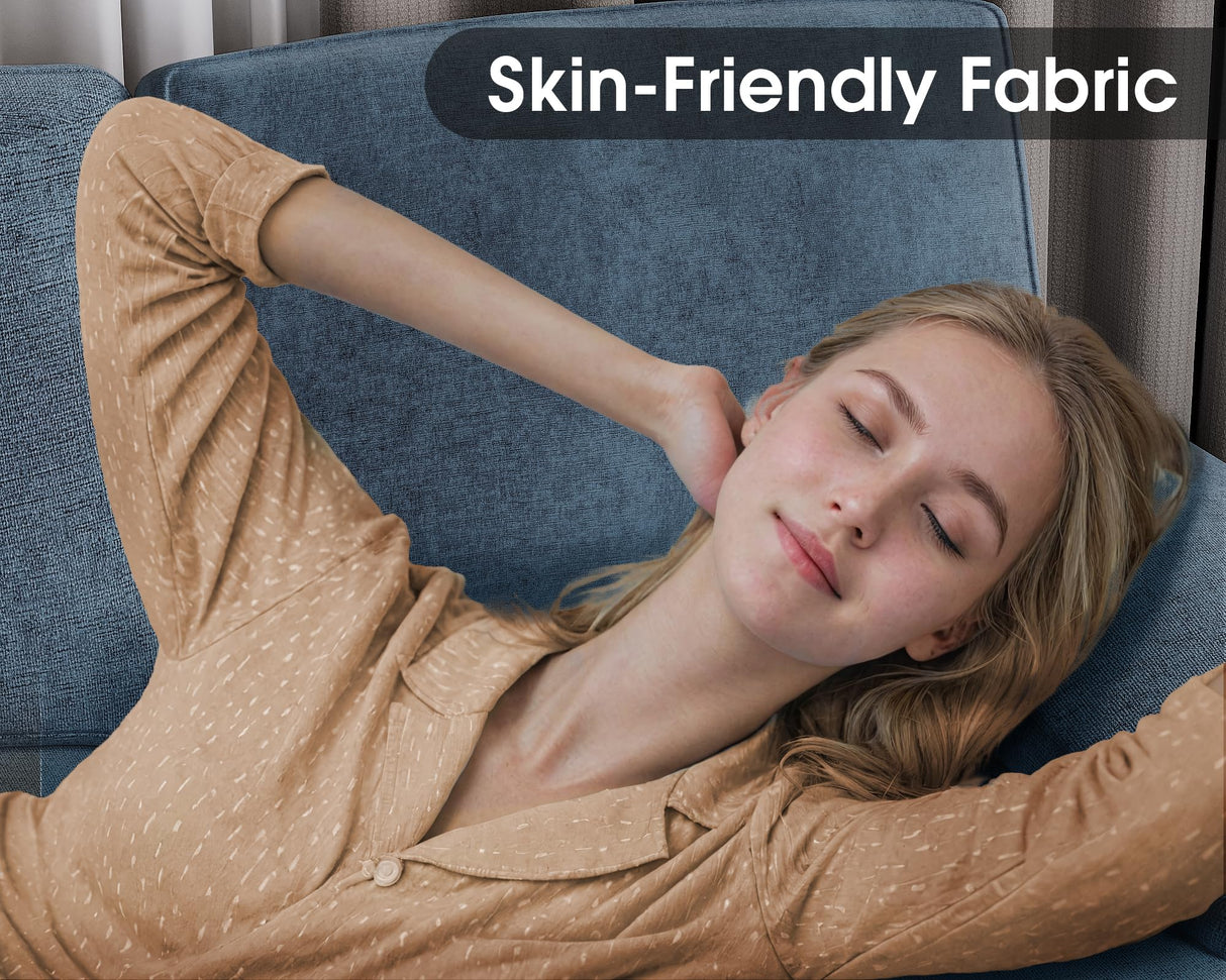 Furmax Sectional Couches for Living Room, U-Shaped Sofa Couch with Linen Fabric, 4 Seat Sofa Set with Double Chaise for Apartment (Fabric, Light Blue) Furmax