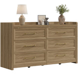 SICOTAS 6 Drawer Dresser for Bedroom-56.4" Extra-Wide Wooden Chest of Drawers with Large Storage, Long Dresser TV Stand with Drawers, Mid Century Modern Closet Dressers for Nursery, Brown Oak SICOTAS