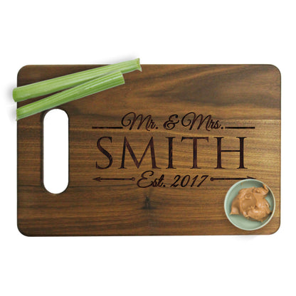 Custom Personalized Walnut Wooden Cutting Board - Wedding Anniversary for Couples - Engraved and Monogrammed (SMALL - 9" x 6") - WoodArtSupply