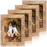 iRahmen 5x7 Picture Frame Set of 4, High Definition Real Glass Rustic Brown Frame, 5 x 7 Wood Photo Frames for Tabletop Display and Wall Mounting iRahmen