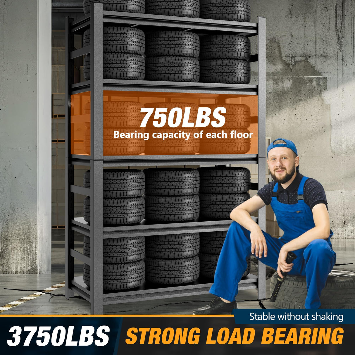 Hymnxemo Heavy Duty Commercial Metal Garage Shelving Rack,Adjustable Industrial Steel Storage Shelves for Warehouse, Garage, Basement, 87" H x 47.2" W x 23.6" D, Black Hymnxemo