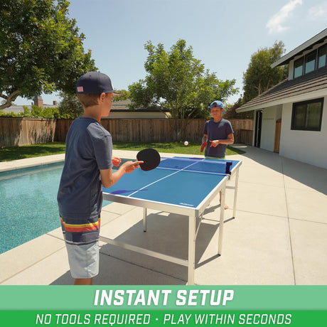 GoSports 6 ft x 3 ft Mid-size Table Tennis Game Set - Indoor / Outdoor Portable Table Tennis Game with Net, 2 Table Tennis Paddles and 4 Balls GoSports