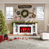 AMERLIFE 70" Farmhouse Heavy Fireplace TV Stand with 33" Electric Fireplace, for 80" TVs up, Media Entertainment Center with Diamond Door, TV Console Storage Cabinet for Living Room, White & Barnwood AMERLIFE