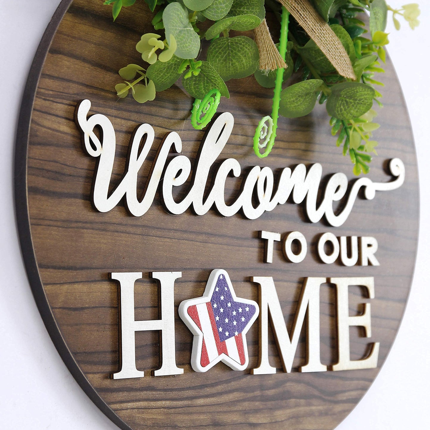 Interchangeable Seasonal Welcome Sign Front Door Decoration, Rustic Round Wood Wreaths Wall Hanging Outdoor, Farmhouse, Porch, for Spring Summer Fall All Seasons Holiday Halloween Christmas.