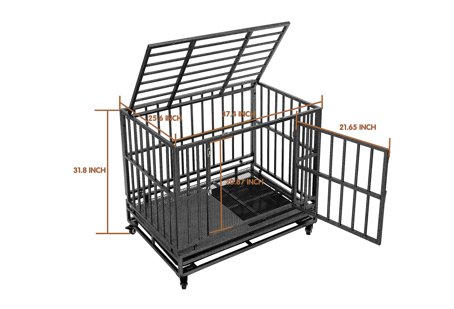 Luckyberry 38/42/46 inch Heavy Duty Extra Large Indestructible Dog Crate Kennel Indoor with Separation Anxiety Lockable Wheels and Removable Tray