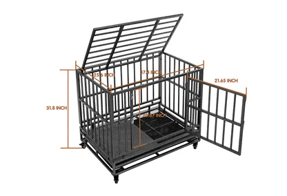 Luckyberry 38/42/46 inch Heavy Duty Extra Large Indestructible Dog Crate Kennel Indoor with Separation Anxiety Lockable Wheels and Removable Tray